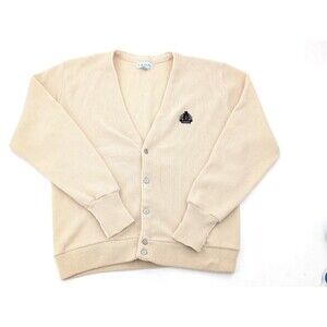 Izod Preppy Collegiate Cream Button Up Logo Vintage Cardigan Sweater Size Large